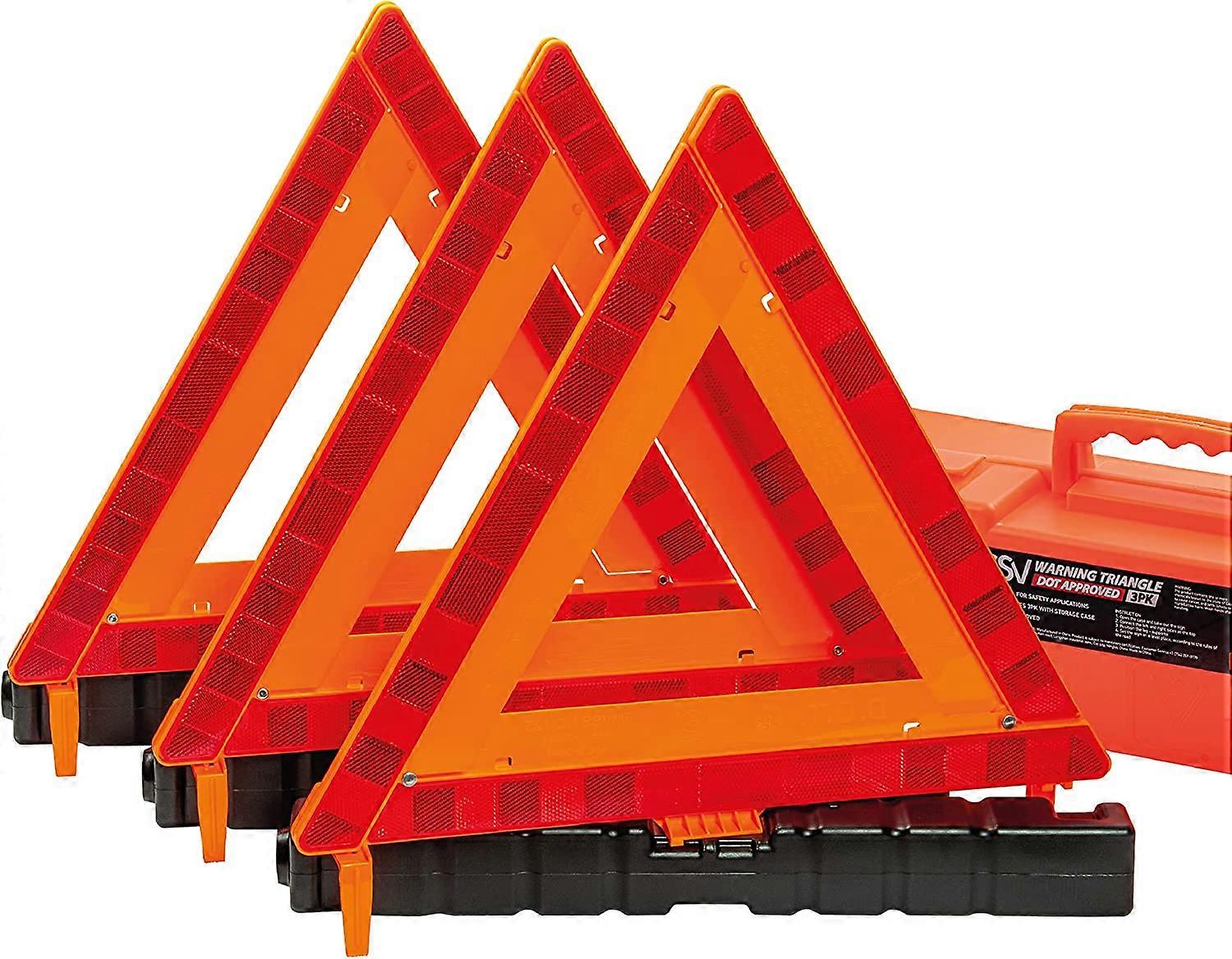 Standard Warning Triangles, Safety Triangles DOT Approved, 3 Pack, Reflective Triangles with Heavy Base