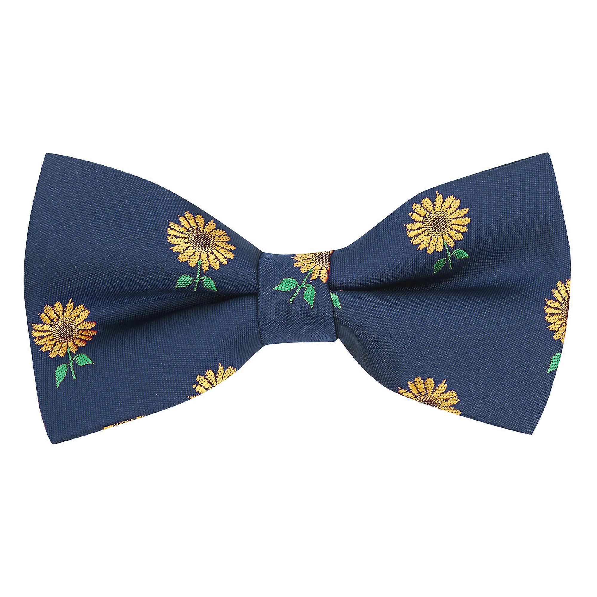 Navy Blue Sunflower Embroidered Bow Tie