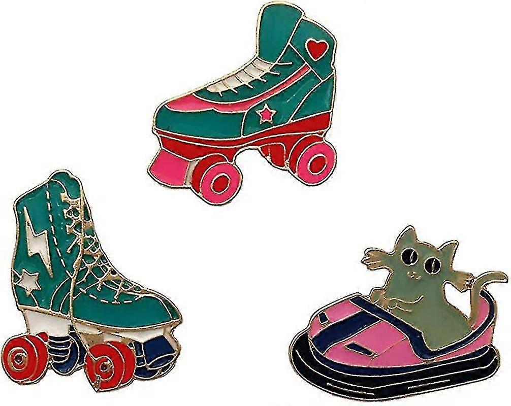 3 Stück Emaille Revers Pin Set Schlittschuhe Nette Cartoon Stoßstange Auto Abzeichen Kragen Brosche