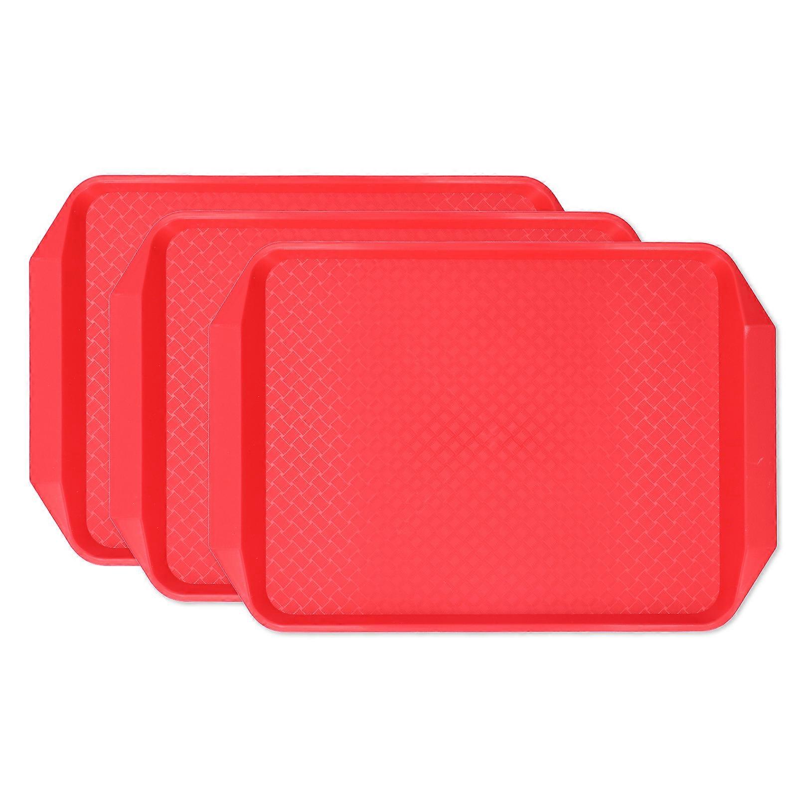 Rectangle Plastic Food Tray - Set of 3 | Stackable, Binaural Design, Heat-Resistant Cafeteria Trays