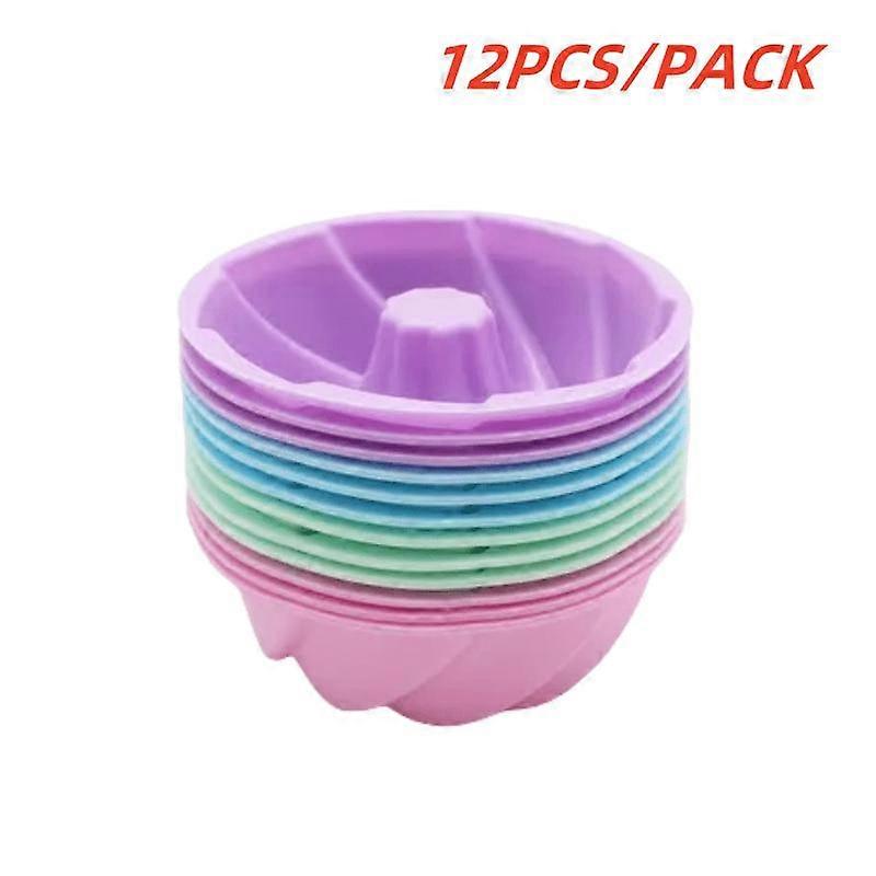 12/24 قطعة ، قالب كعكة سيليكون بوندت ، أكواب كيك مخددة صغيرة غير لاصقة للمخابز ، قوالب سيليكون حلزونية مقاس 2.5 بوصة ، أدوات خبز مقاومة للحرارة للخبز ، م