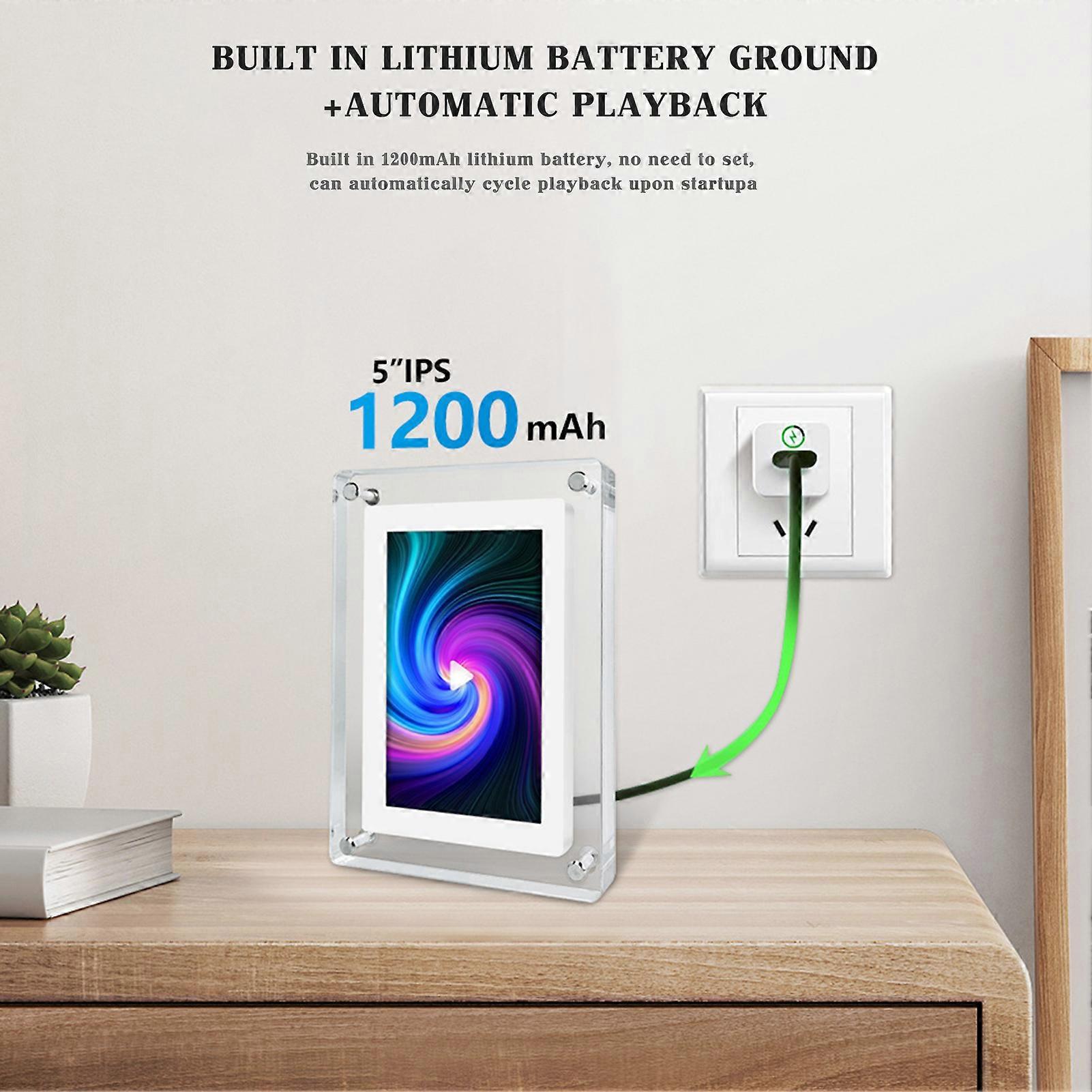 5 Inch Digital Picture Frame Acrylic Video Frame Home Dcor Best Memory Gifts, 4GB Memory, 1200mAh Rechargeable Battery