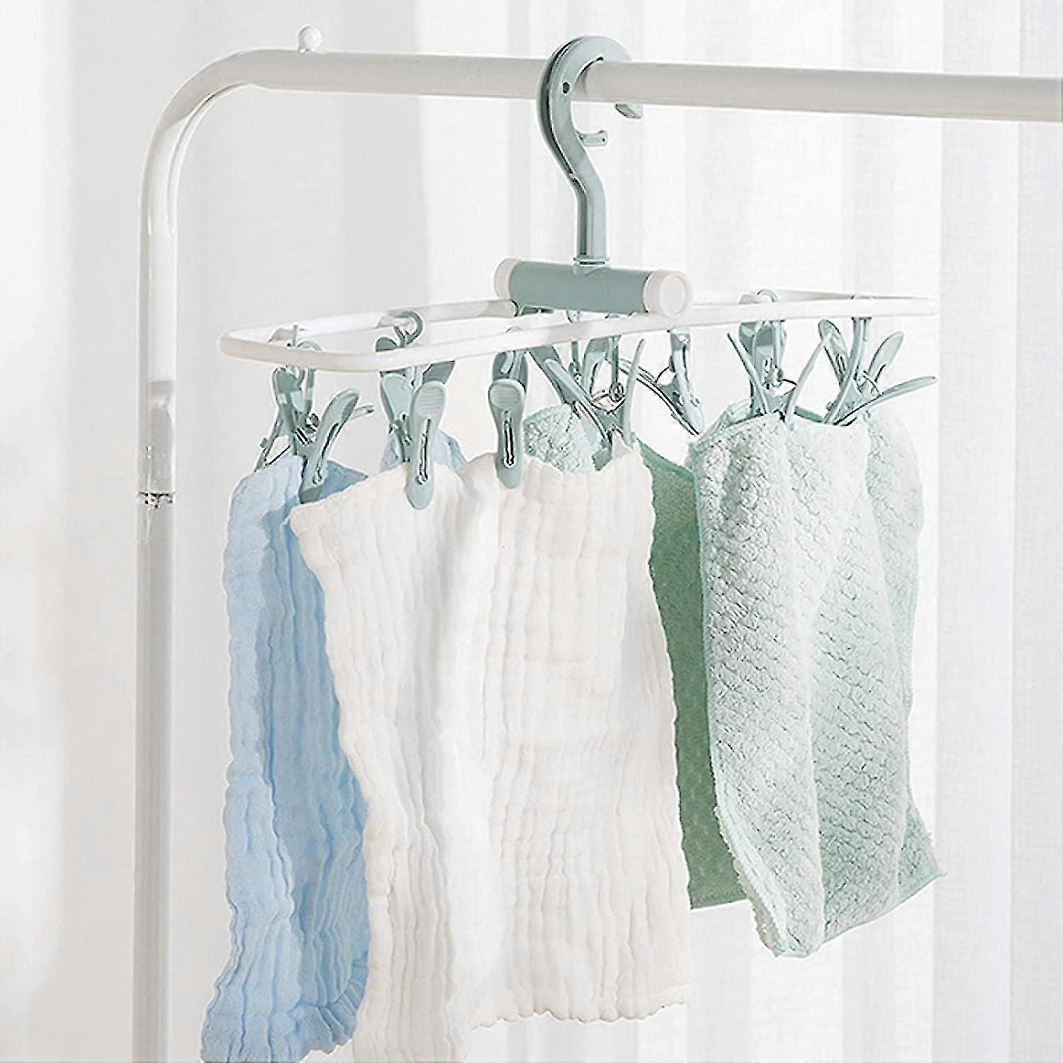 Windproof Drying Rack With Multi-Clip Sock Rack For Hanging Drying Clothes Rack Folding Portable Travel Household Green 2