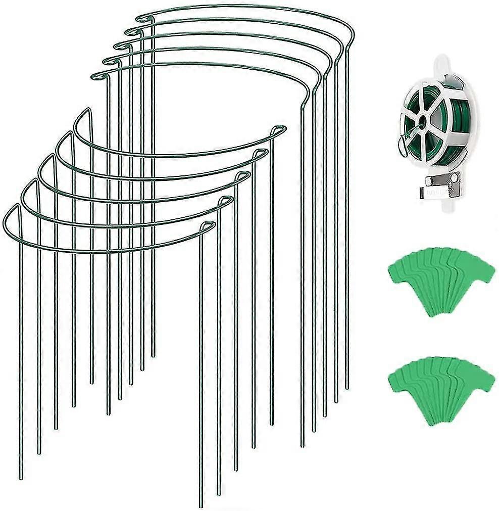 dd-10パック植物サポートステーク、植栽ラベル付き金属園芸植物ステーク&164フィートガーデンツイストタイ、植物ケージ、半円形植物サポートリングfo