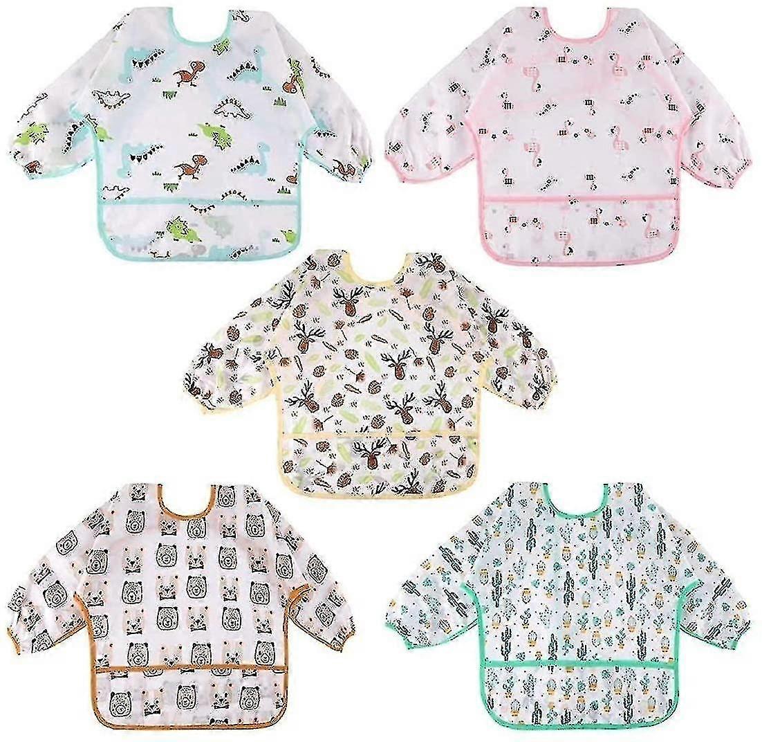 5 Adet Bebek Bibseves - Su Geçirmez Uzun Kollu Önlük Unisex Besleme Önlükleri