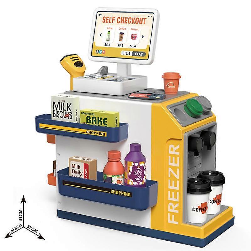 Simulation Toy Supermarket Checkout Scene Luxury Children House Shopping Cart Scanning Machine Silver Fruit
