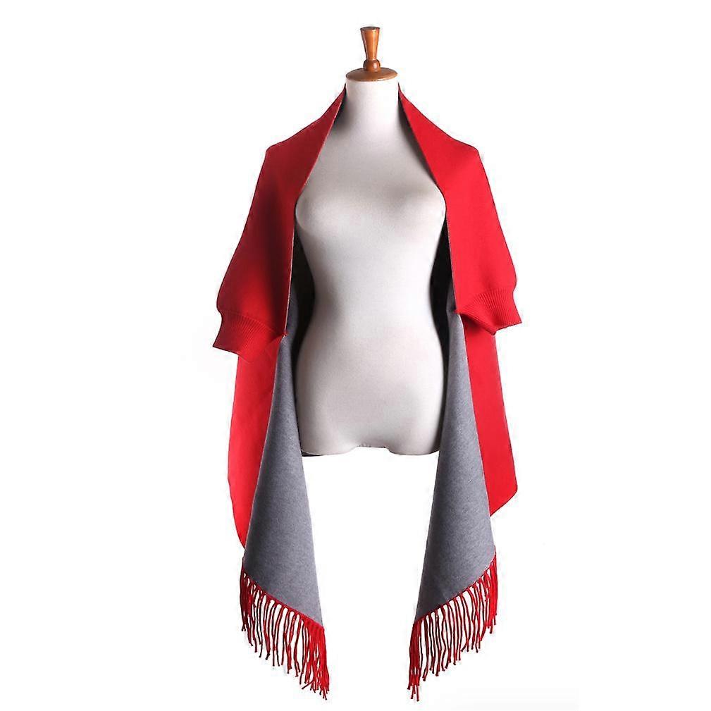 Scialle a doppia faccia con manica a pipistrello Poncho anteriore aperto Cardigant invernale con nappa per signora