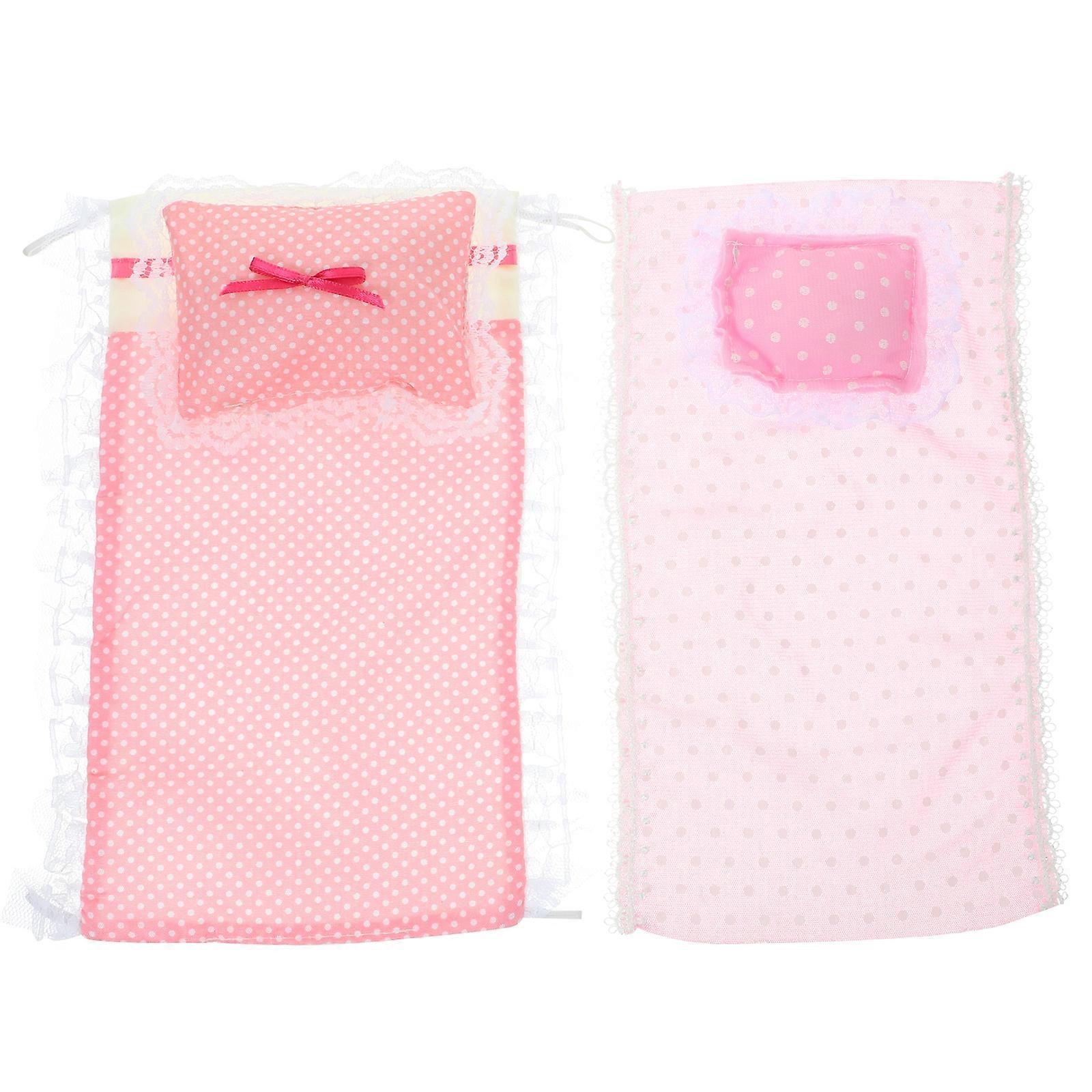 2 uppsättningar dockhus sängkläder mini sängkläder set dockhus lakan kudde dockhus tillbehör