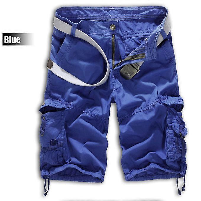 Men Military Pockets Army Cargo Shorts Half Pants Camo Work Bottoms(Blue)