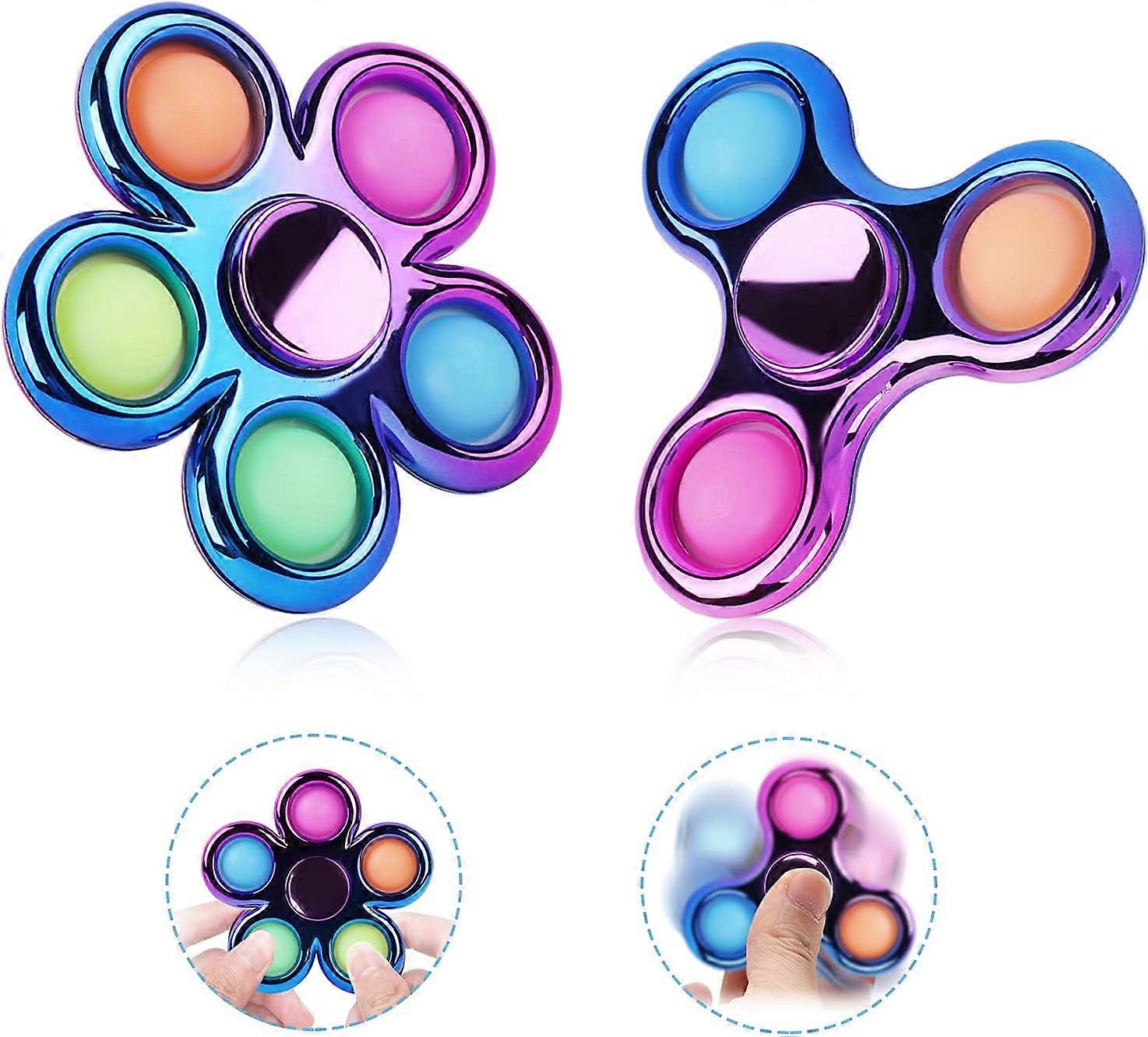 Baicccf 2 Pack Pop Fidget Spinner, Push Simple Fidget Popper Spinner, Metal-Looking Pop Bubble Fidget Hand Spinner compatible  Stress Relief, Bulk Sen