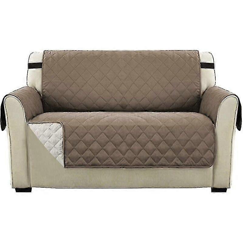 Double Sided Reversible Slipcover For Quilted Sofa, Soft, Water Resistant With Elastic Fastening Straps, (2 Seater Sofa, Taupe)