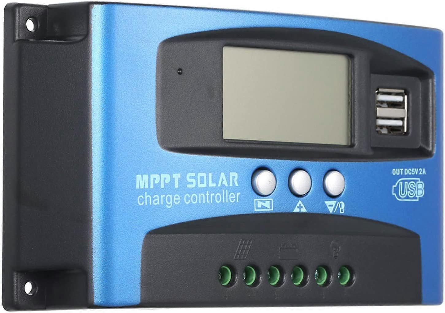 MPPT 12V/24V Auto Focus Tracking Solar Panel Charge Controller Regulator with Dual USB Port,LCD Display, Model:Wanderer BL912 (Blue)