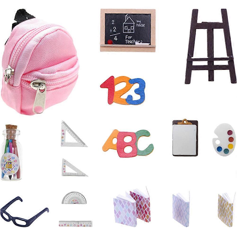 1 Set Mini Puppe Schule Liefert Puppe Rucksack Mini Tafel Miniatur Schreibwaren Set