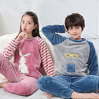 Pyjama Fille Manches Longues 2 Pièces - 5 à 14 Ans - Polyester Doux - Modèle Boutonnage Et Pantalon élastique - Idéal Pour Nuit Confortable