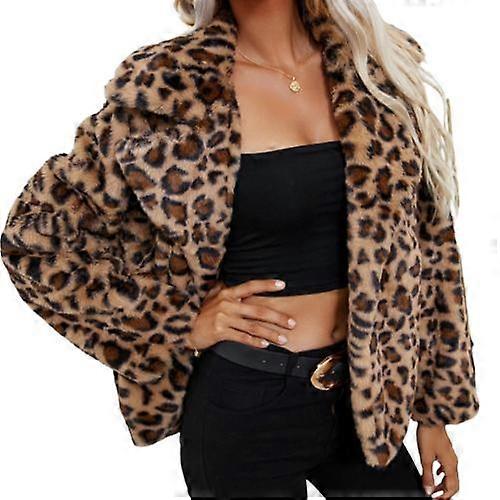 Damefrakker Vinter Varm blød Fluffy Leopard Overcoat Jacket