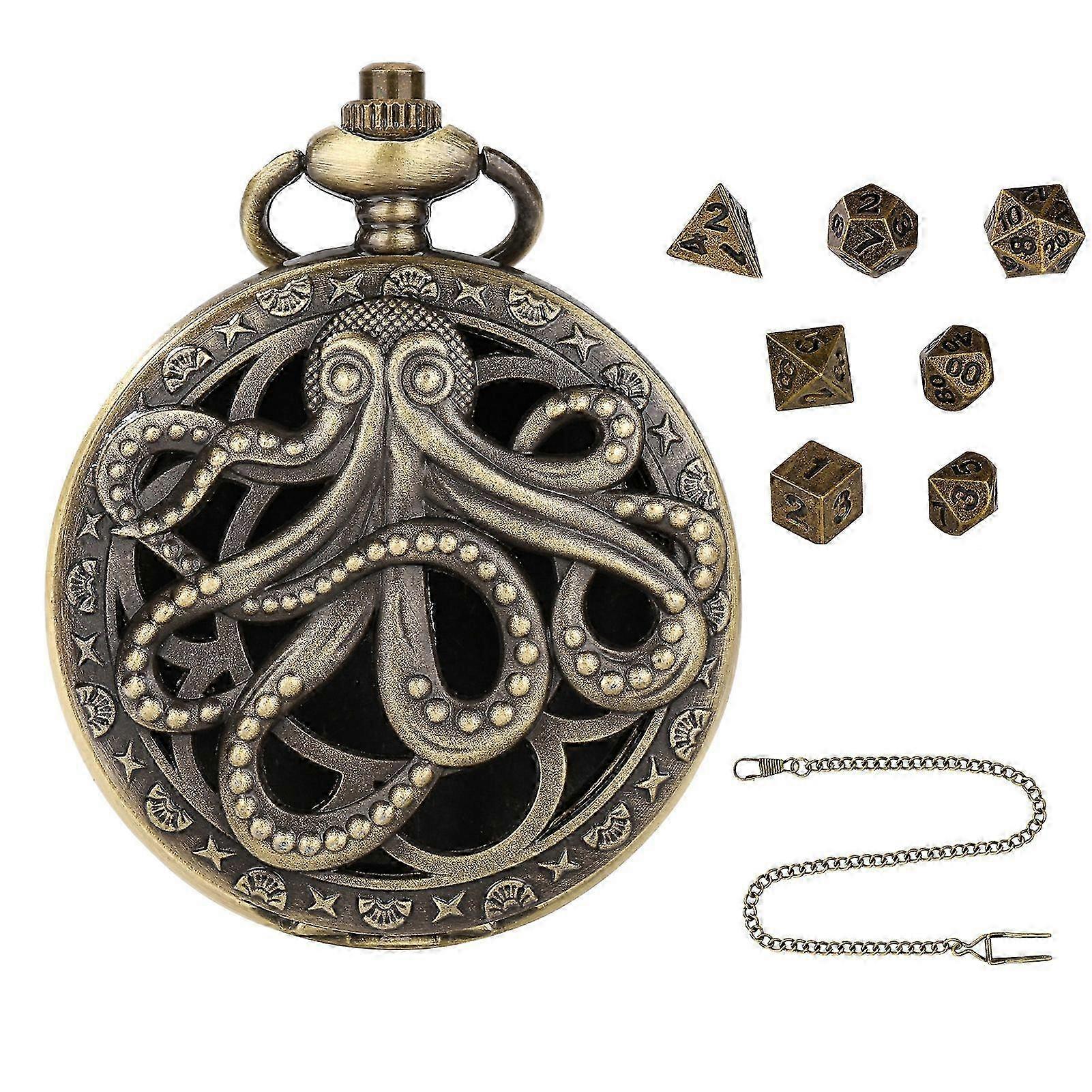 Mini Dnd Dice Set Hedral Metal Dice With Chain Punk Ar Pocket Watch Dice Set For Role Playing Games
