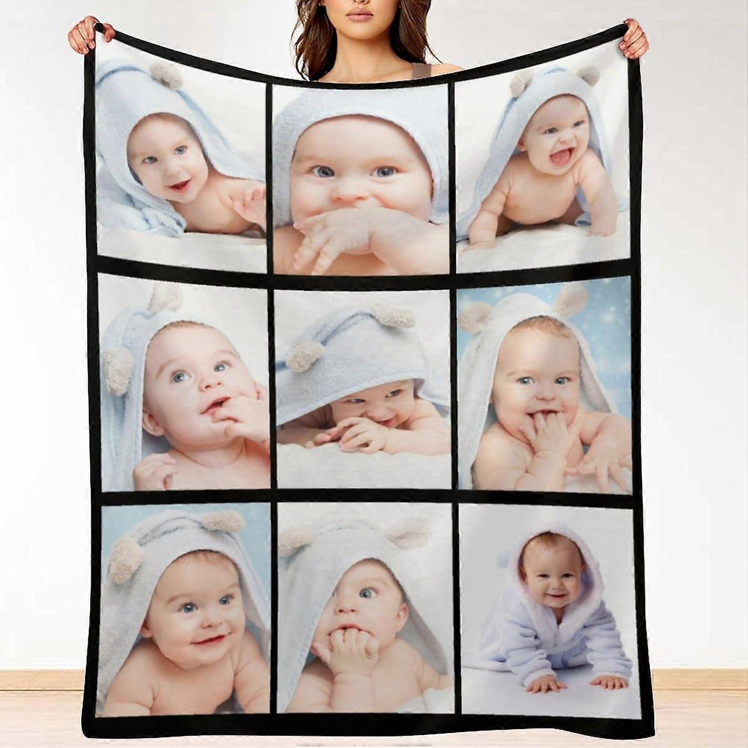 Brugerdefineret tæppe med billedtekst Personlige fotos Tæppe Gaver til voksen barn kæreste kæreste Jul Halloween fædre mødre valentines D