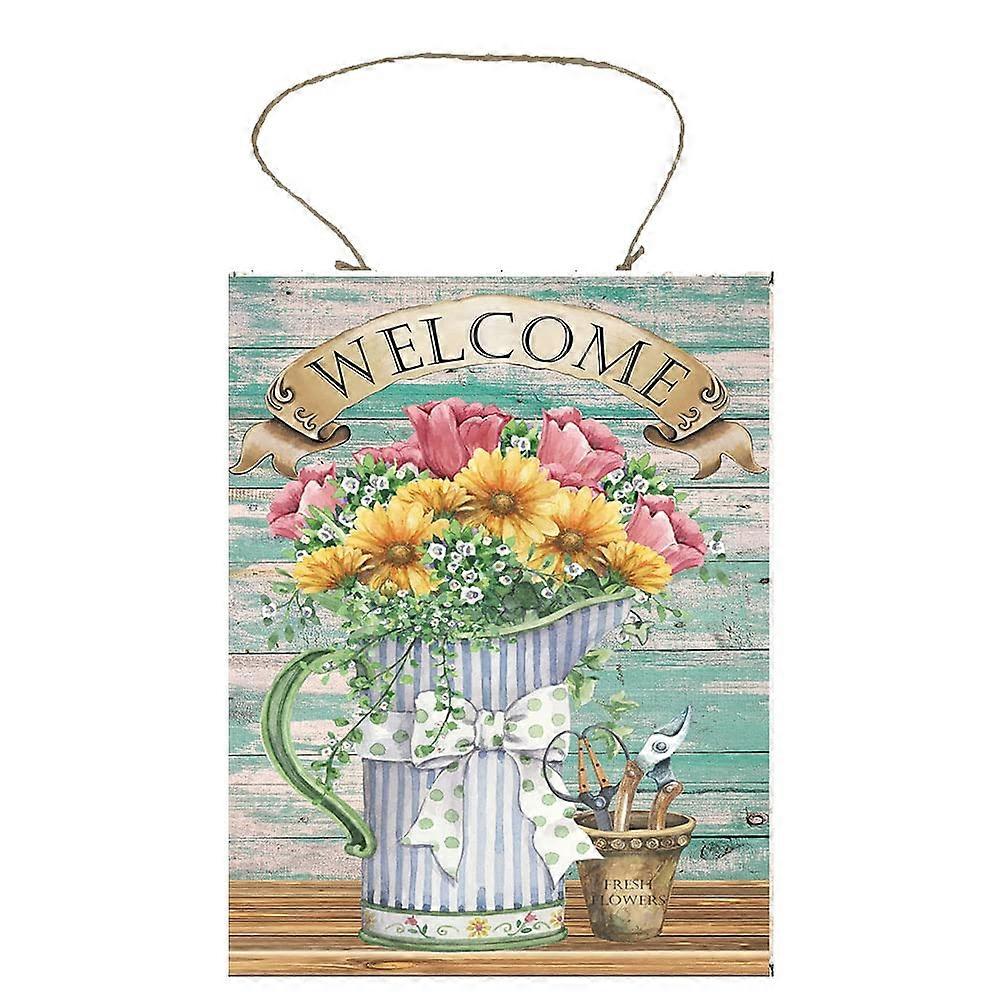 Welcome Spring Flowers Wood Sign