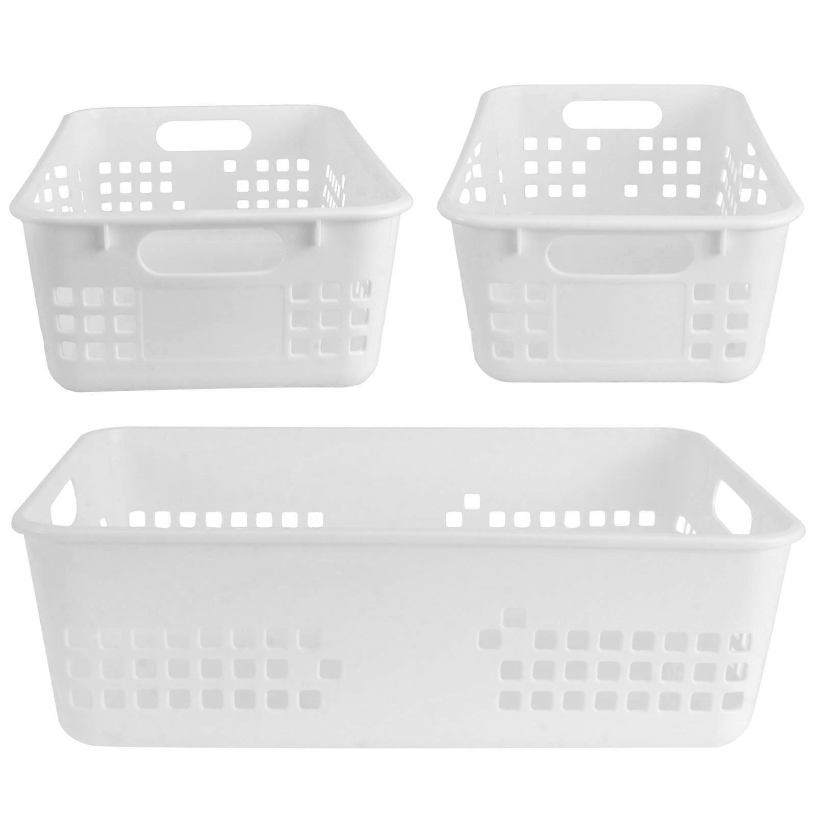 3Pcs Household Storage Baskets Snack Baskets Toy Baskets Desktop Container White