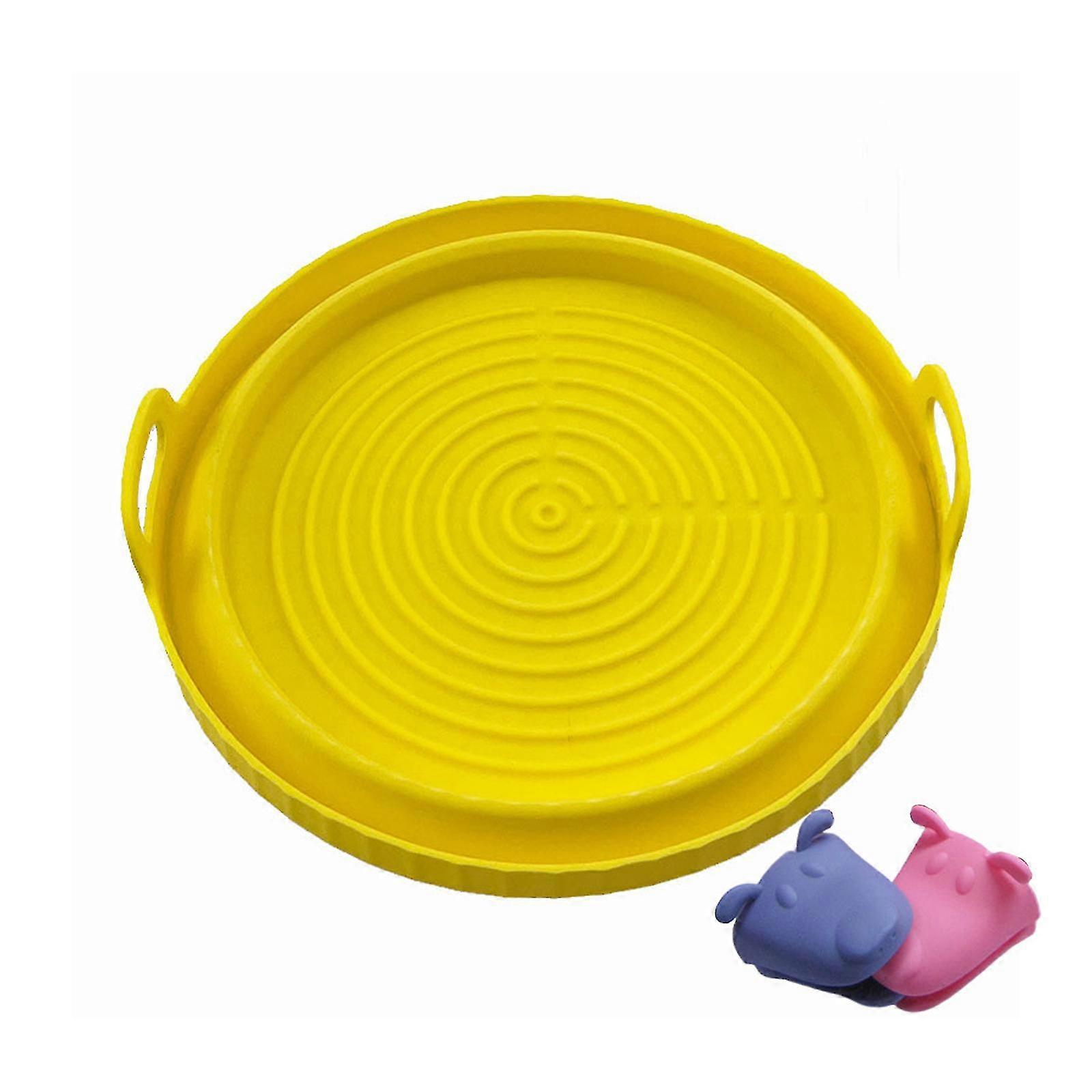 Air Fryer Plate Baking Microwave Pads Baking Mat Folding Reusable Non-stick Silicone Round Bbq Pot 2pcs Hand Clips Color Random