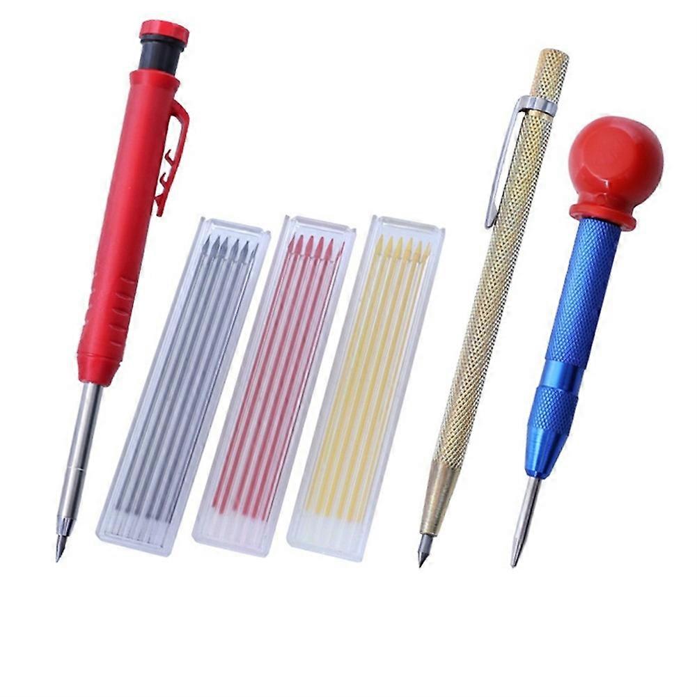 6PCS Carpenter Pencils Set With 18PCS Refills, Marker Marking Tool Architect Mechanical Pencil For Woodworking