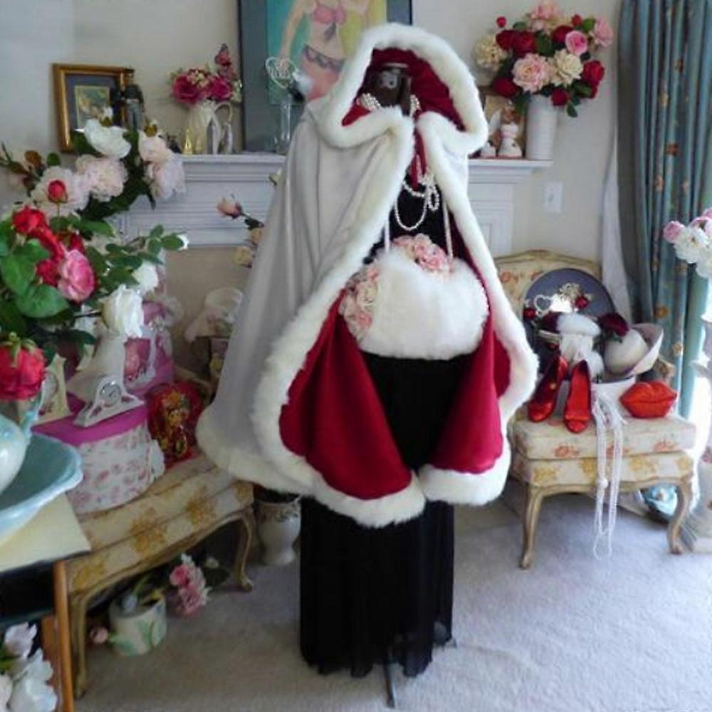 Erwachsene Kind Cosplay Weihnachtsmantel Rot Samt Weihnachtsmann Luxus Cape Cloak Weiß Fluffy Cape Hot