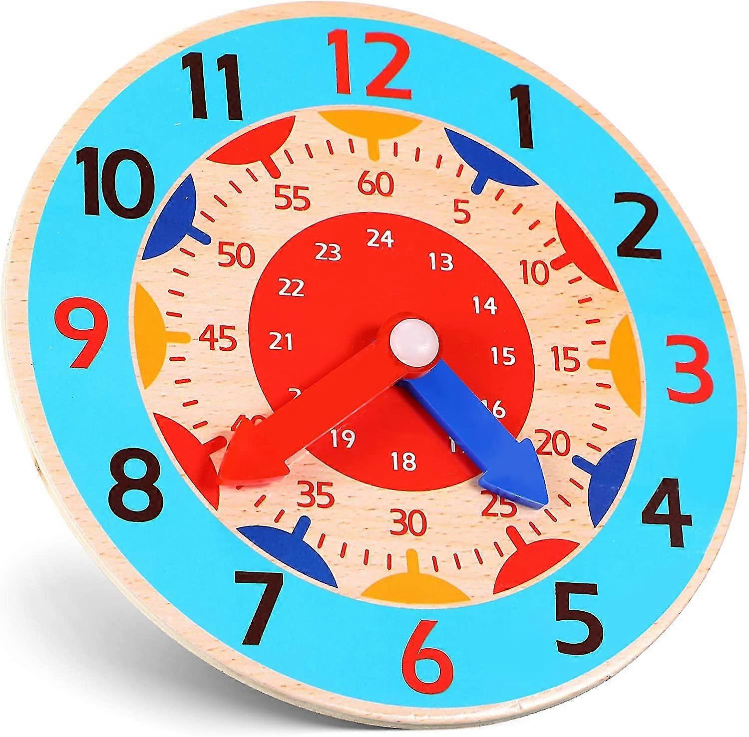 Wooden learning clock colorful teaching clock wooden clock toy clock learning time educational toy with digital time learning children family playroom