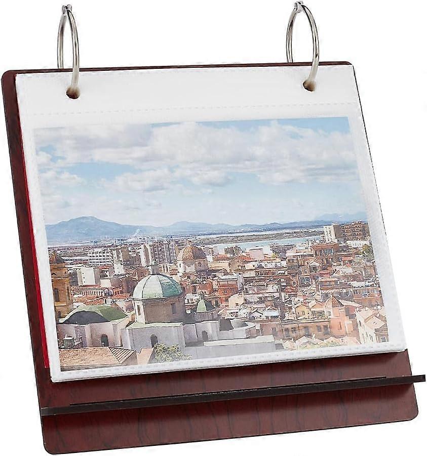 Desktop Photo Album Wood Tabletop Flip Calendar Style Photo Frame Stand Up Scrapbook Album Photo Frame 24 Photo Display (Suitable for 5.7 inch Photos)
