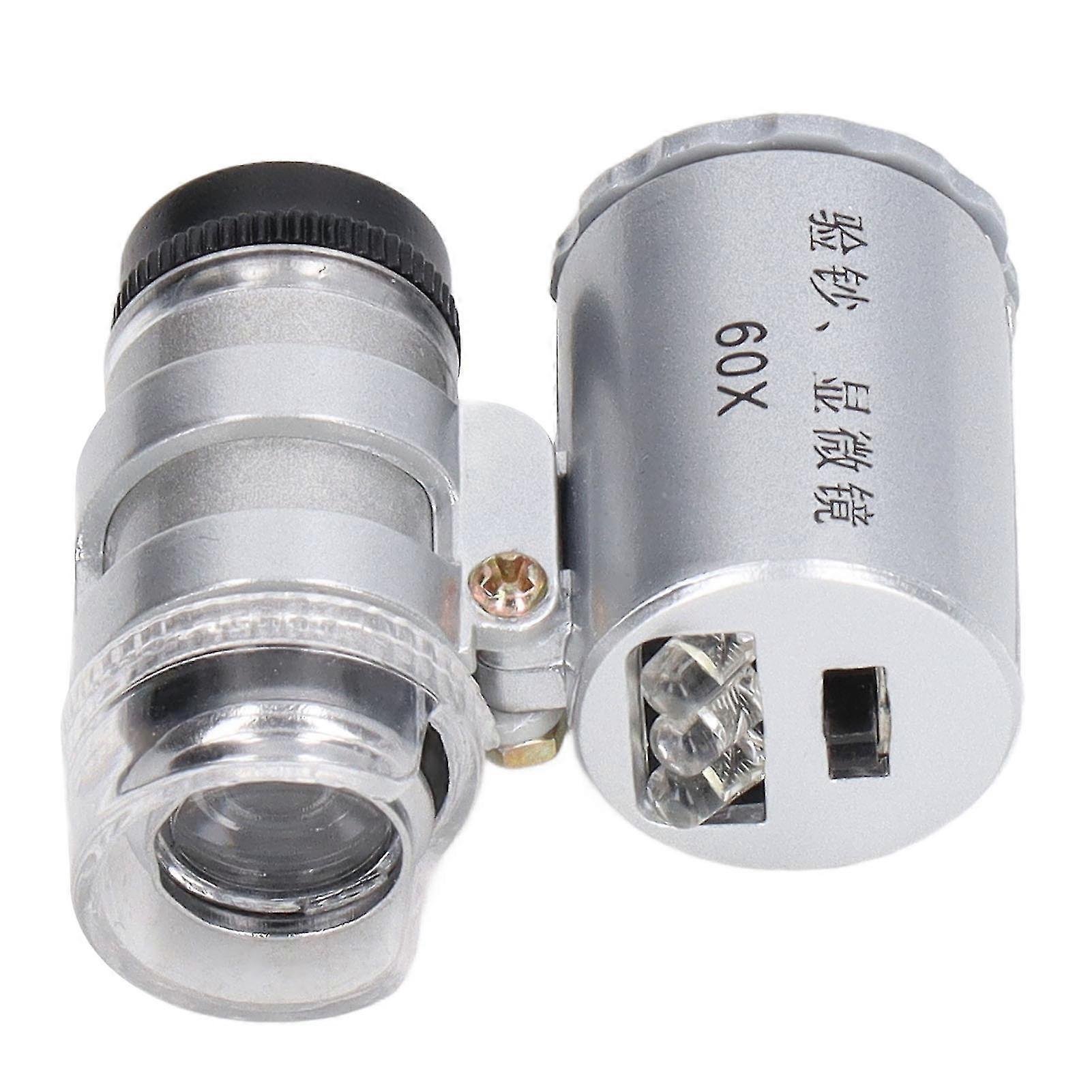 60X Adjustable Focus Pocket Microscope with LED Light for Observation