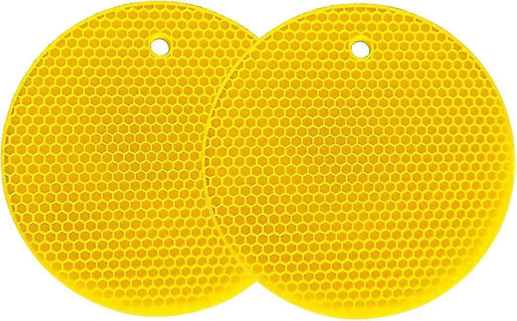 Silicone Trivet Mat Heavy Duty Multi-Purpose Drying Mat,Waterproof,(2 Pack) Non Slip,Durable(Yellow)