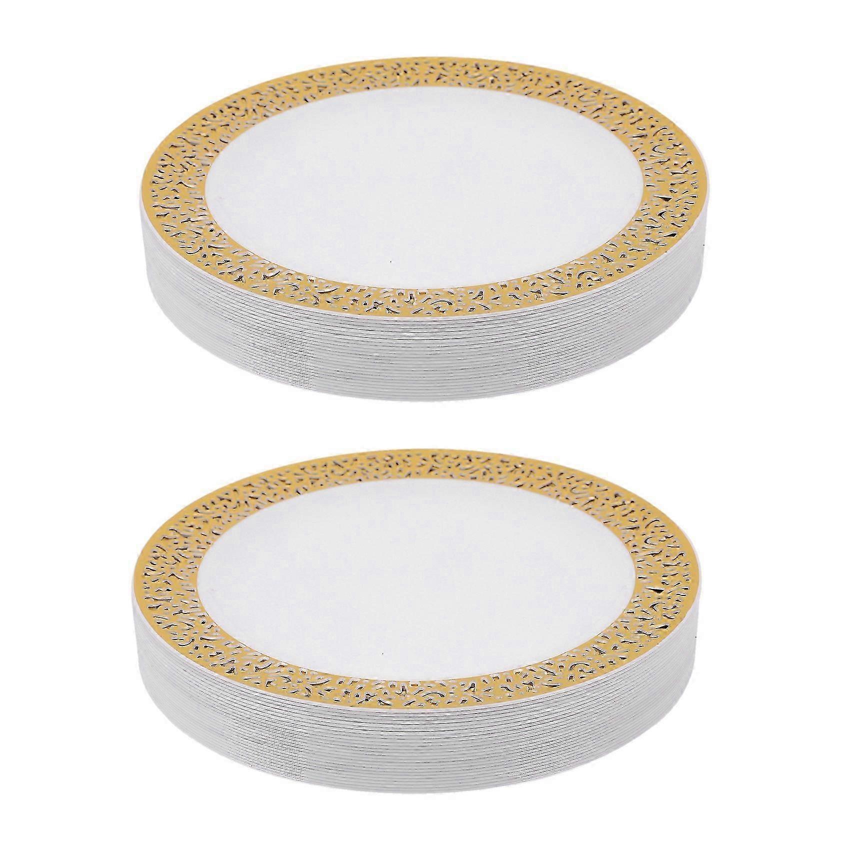 لوحات بلاستيكية ذهبية يمكن التخلص منها - لوحات بلاستيكية لحفل زفاف بتصميم الدانتيل ، أطباق الدانتيل الذهبية سلطة جيش التحرير الشعبى الصينى