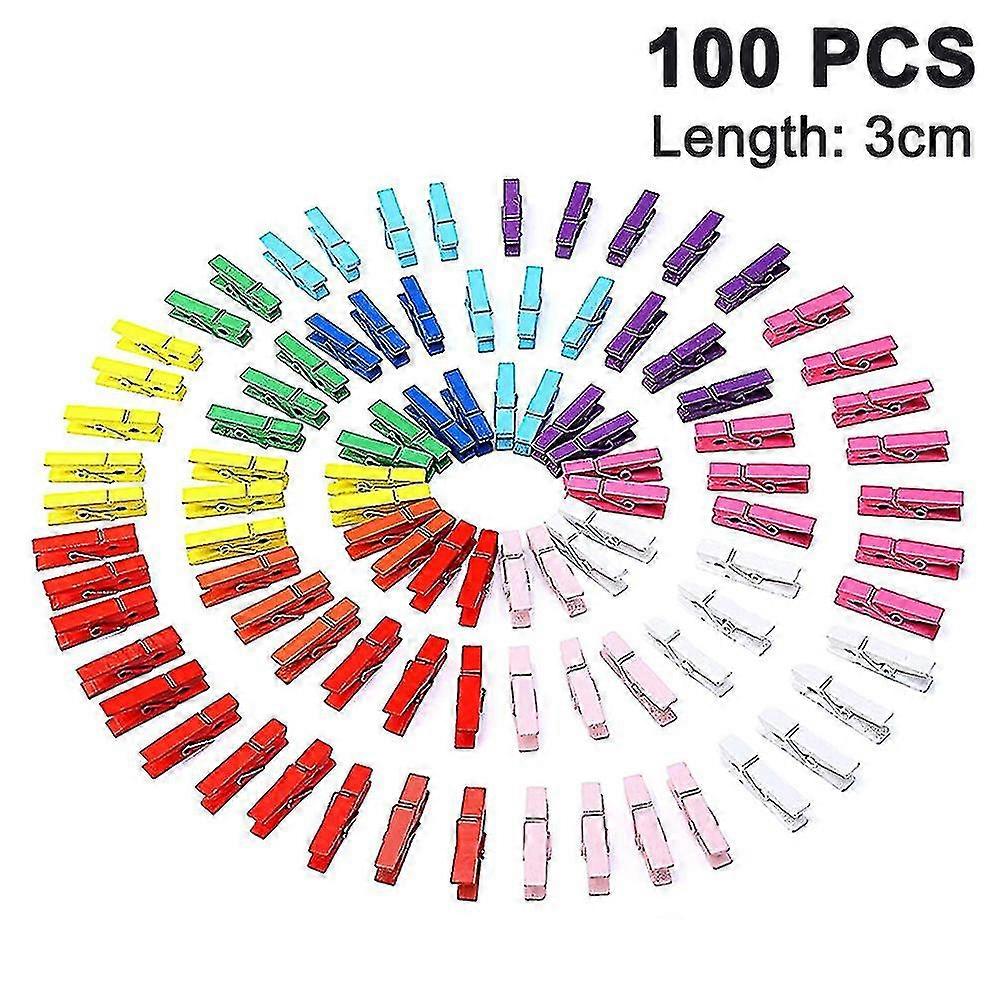 Mini Clothespins,100pcs Sturdy Mixed Colored Wooden Mini Clothespin