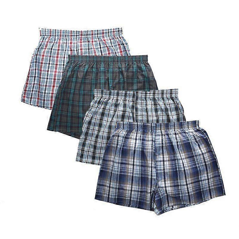 4db férfi fehérnemű pamut rövid lélegző kockás szőtt rövidnadrág Boxer alsónadrág Plus Size Sleep Bottoms