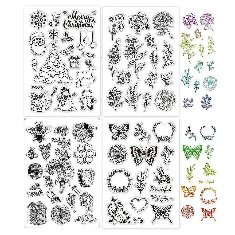 4 Sets 4 Style TPR Stamps with Acrylic Board for Imprinting Metal Plastic Wood Leather Mixed Patterns 16x11cm 1 set/style