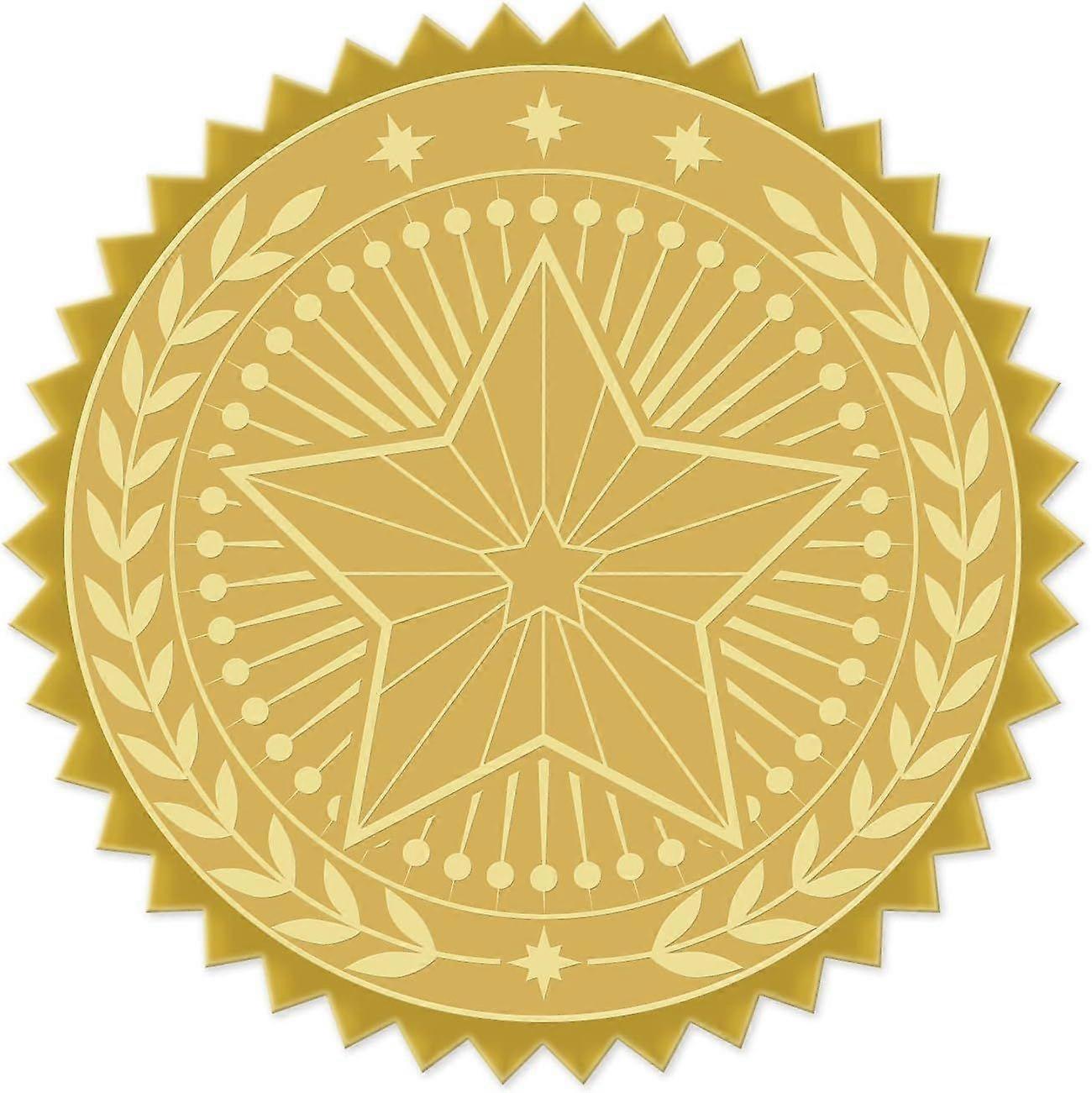 100pcs Embossed Foil Stickers Five-Pointed Star Pattern Gold Foil Certificate Seals 1.9" Self Adhesive Embossed Seals Decoration Labels for Certificat