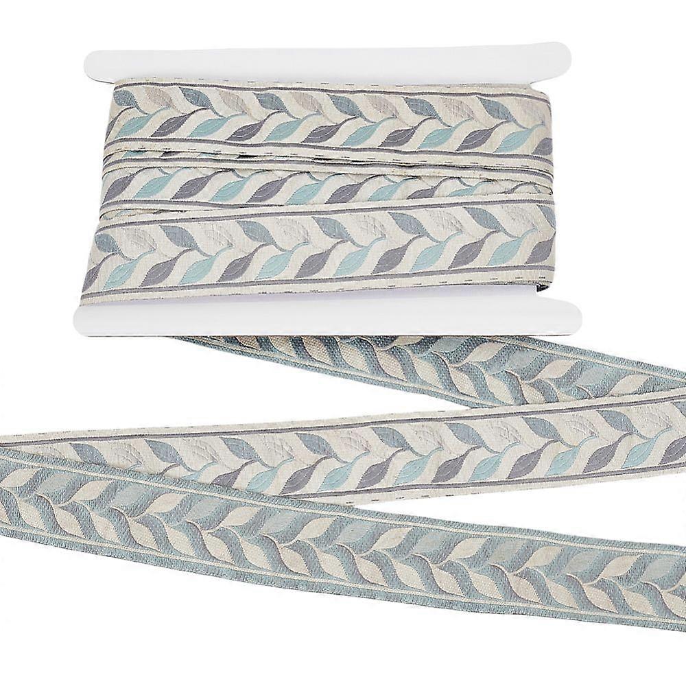 12.5M Polyester Ribbon Leaf Pattern Aqua 1-3/8 inch(35mm)