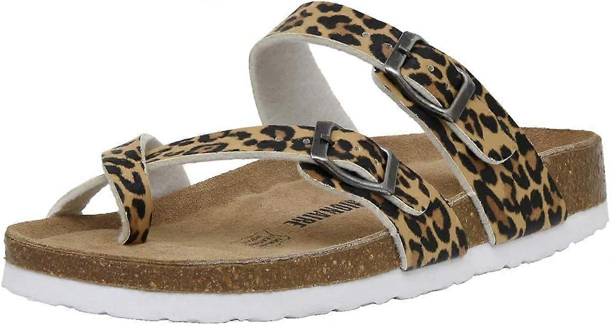 Sandals for Women Cork Footbed Adjustable Slide Sandals with Double Buckle for Casual Summer Flip-Flops Ring Open Toe Beach Sandal