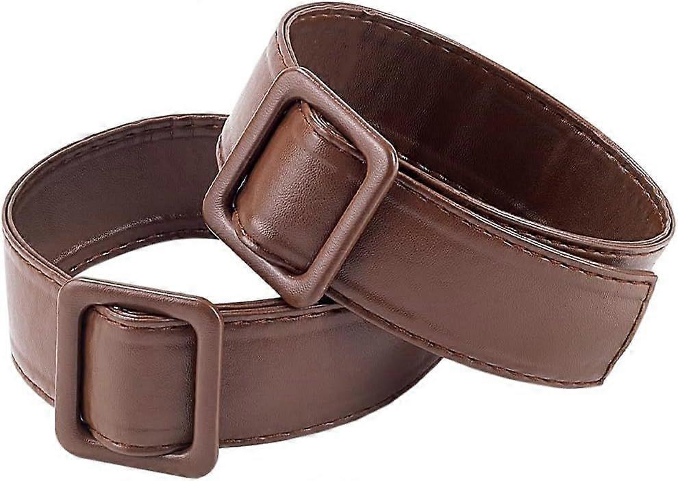 2PCS Women Overcoat Sleeve Band Soft PU Leather Wide Trench  display picture 2