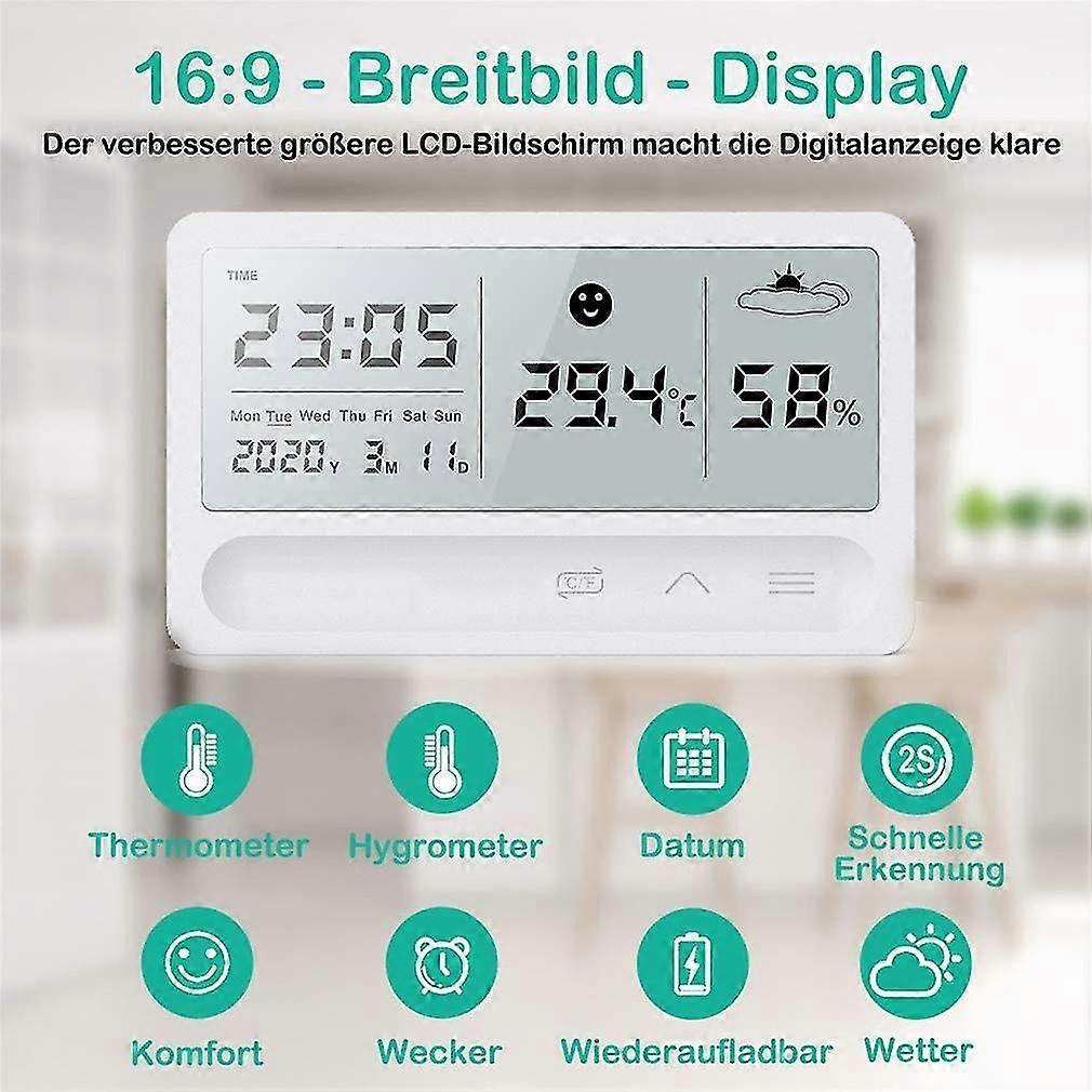 Hygrometer Thermometer Indoor, Rechargeable Digital Thermo Hygrometer With Alarm Clo And 2s Fast Detection, High Accuracy Hydrometer For Baby Room O,7