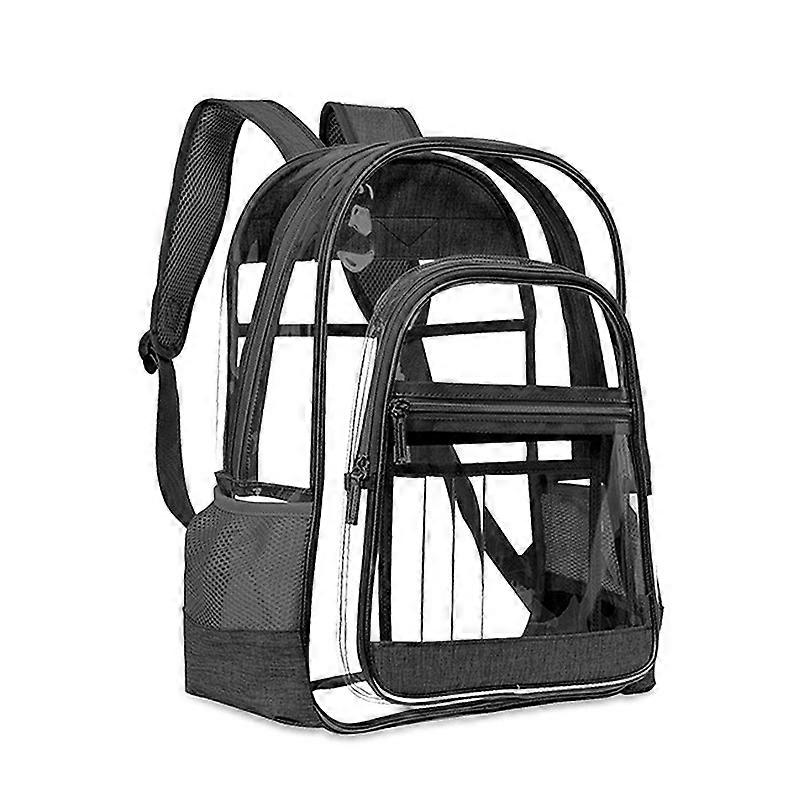 Transparent Backpack - with Adjustable Straps, Multiple Pockets and Compartments - Transparent Plastic School Bag (Black)