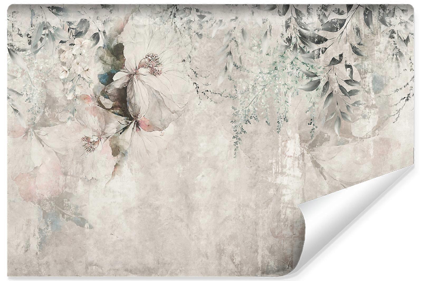 Sovrum väggmålning löv växter betong vägg abstrakt