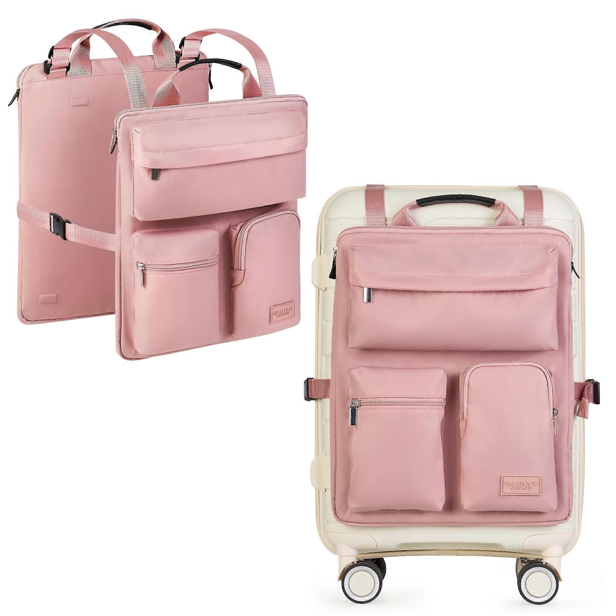 Carry On Luggage Organizer with 16" Laptop Sleeve, Storage Pockets, and Adjustable Slide-On Harness (Pink)