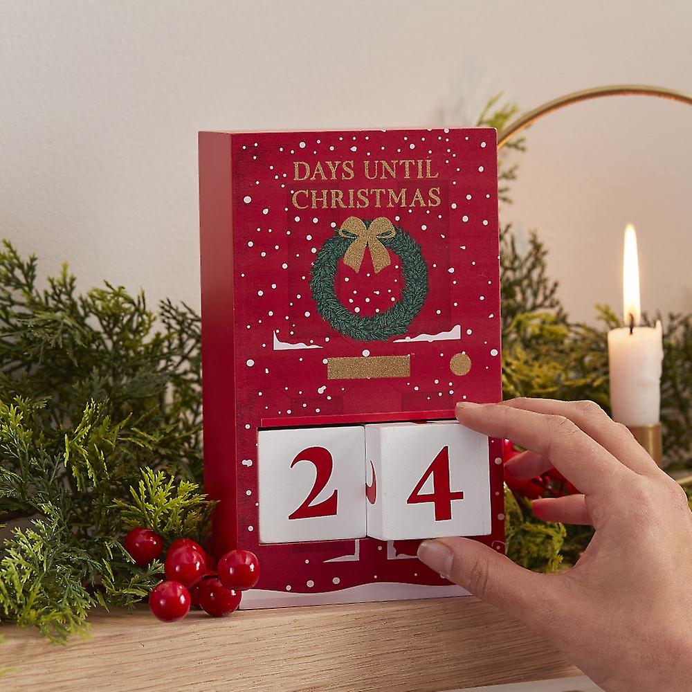 赤い木製のクリスマスの降臨カウントダウンカレンダー|お祝いの家の装飾ギフト