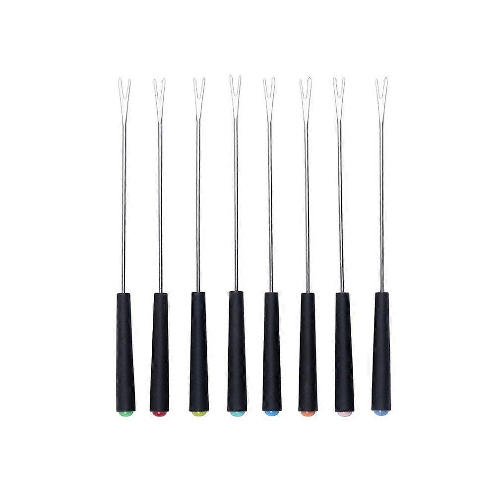 8PCS Stainless Steel Cheese Forks Plastic Handle Fondue Forks Outdoor Barbecue Fork Kitchen Tool (Black Random Color Handle Bottom)