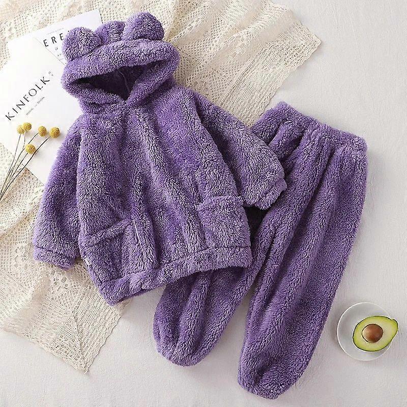 Çocuklar Ev Takım Elbise 2023 Yeni kış Bebek Erkek Kız Kalınlaştırmak Pijama Seti Flanel Polar Toddler Çocuk Sıcak Katı Pijama
