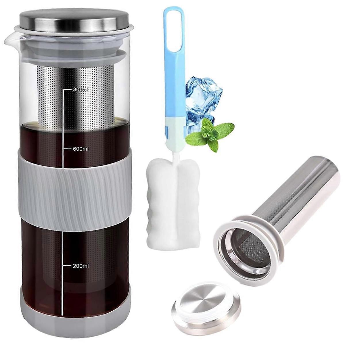 Cold Brew Coffee Maker Mason Jar Pitcher 800ML Stainless Steel Filter with Cup Brush Cold Brew Pitc