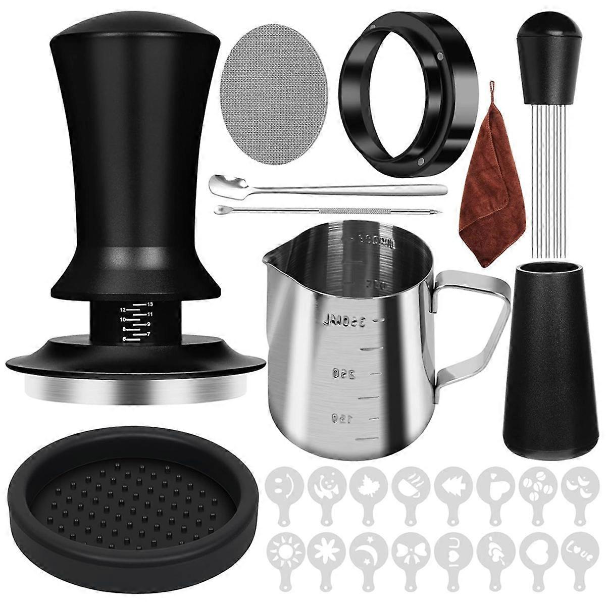 10 PCS Espresso Accessories Coffee Espresso Tamper Set with Espresso Tamper WDT Tool Coffee Stirrer Frothing Pitche 58mm