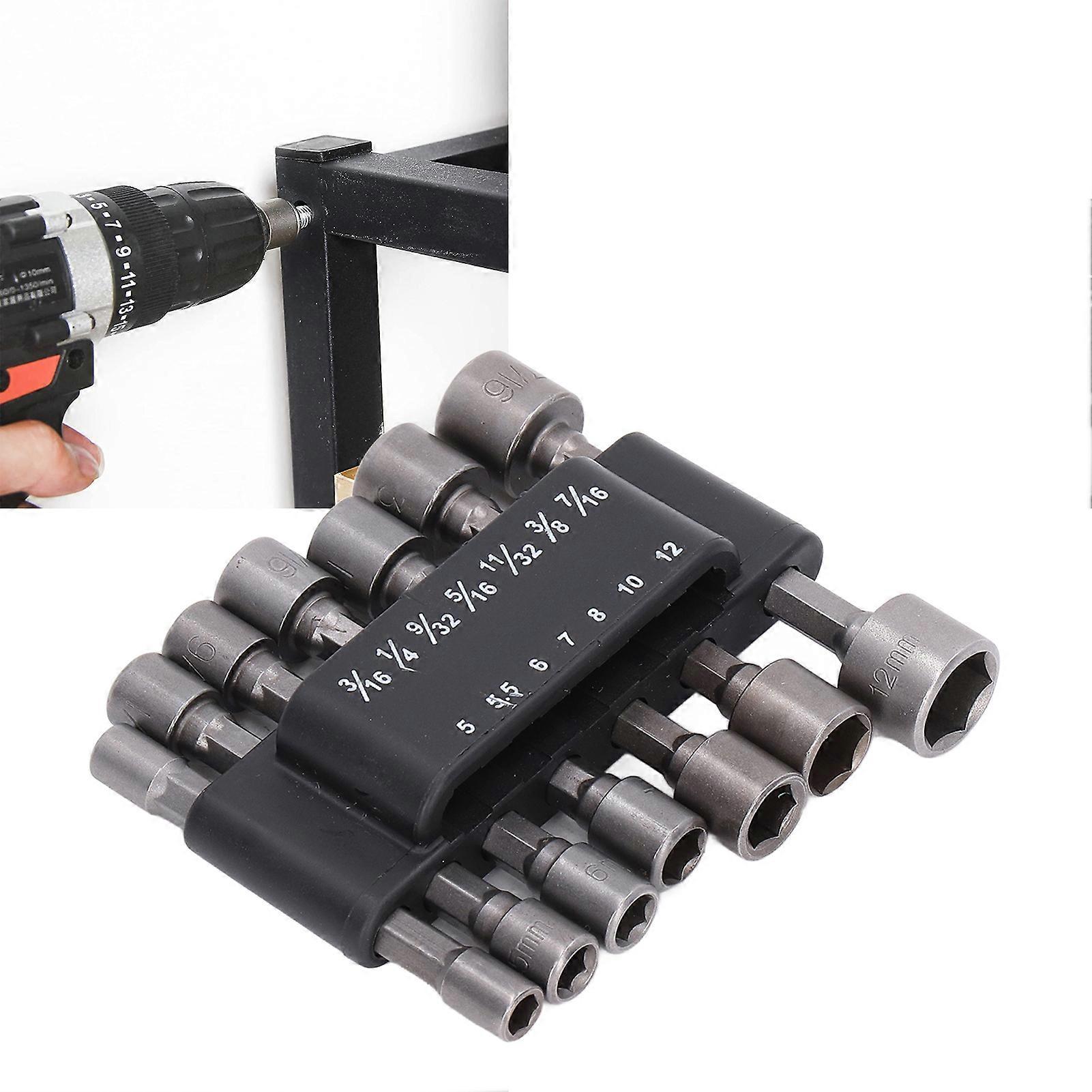 14Pcs/Set Power Nut Driver Drill Set Tool Steel 40CR Hex Shank Socket Adapter for DIY 1/4in