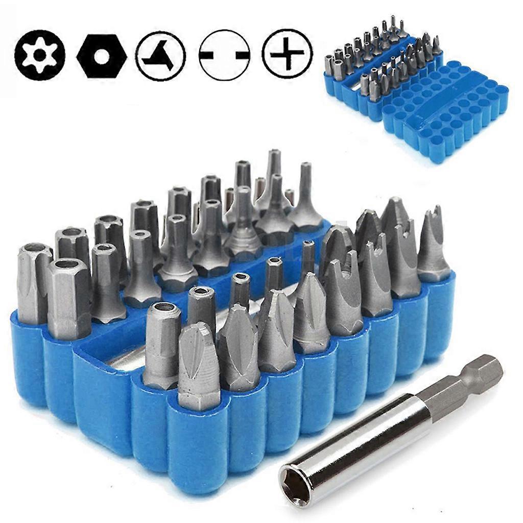 Security Bit 33Pcs Set Tamper Proof Torx Spanner Screwdriver Star Hex Holder Rod Silver