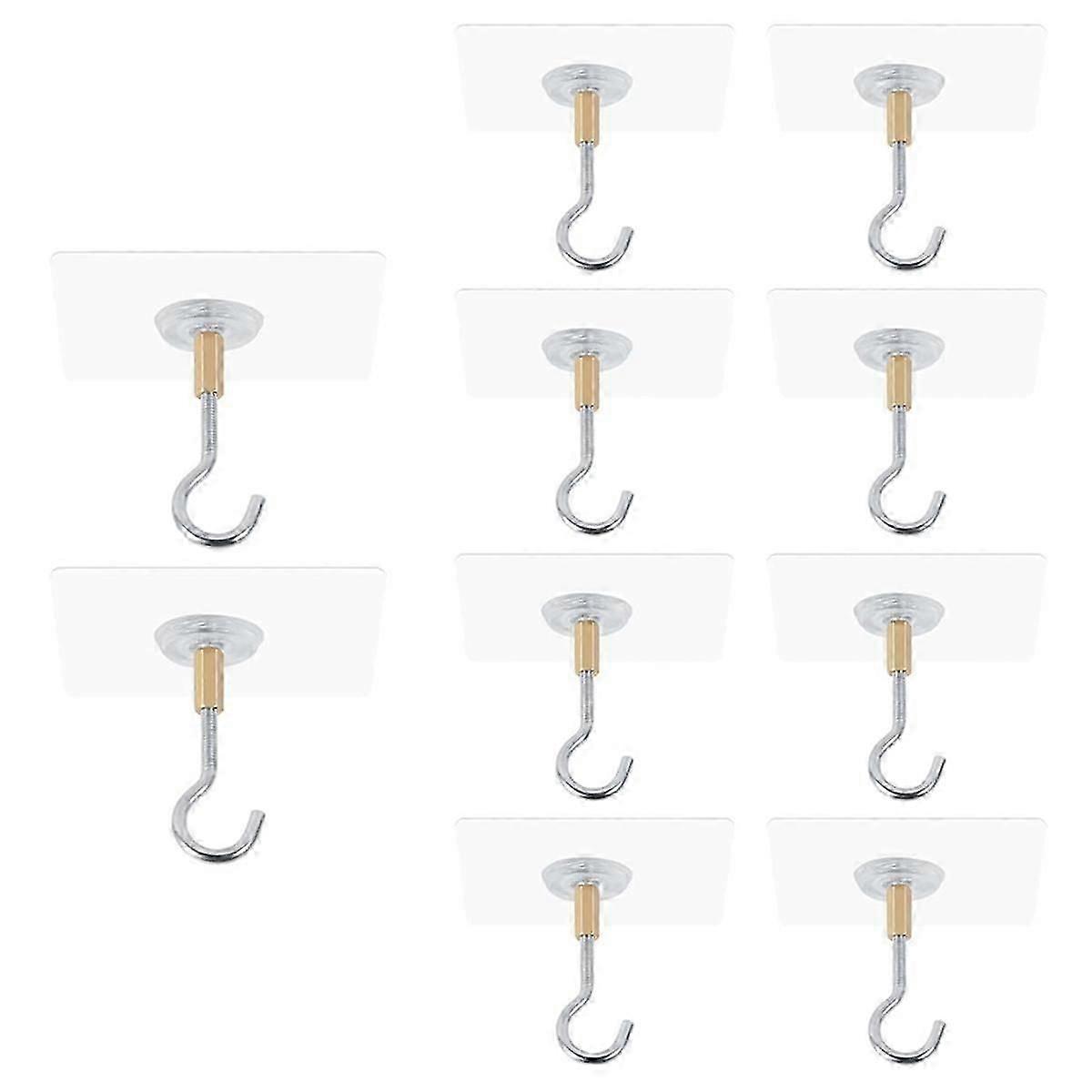 Adhesive Ceiling Hooks,10Pack Ceiling Hanger Hooks,Sticky Ceiling Hooks Hold 5kg,Hooks for Hanging Plants,Lanterns